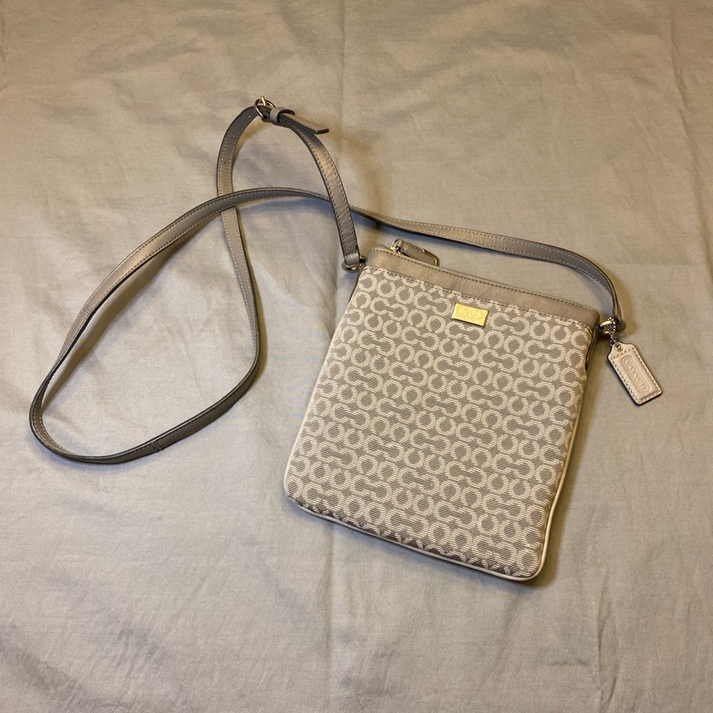 COACH Slim Gray Canvas Crossbody - Picture 1 of 8